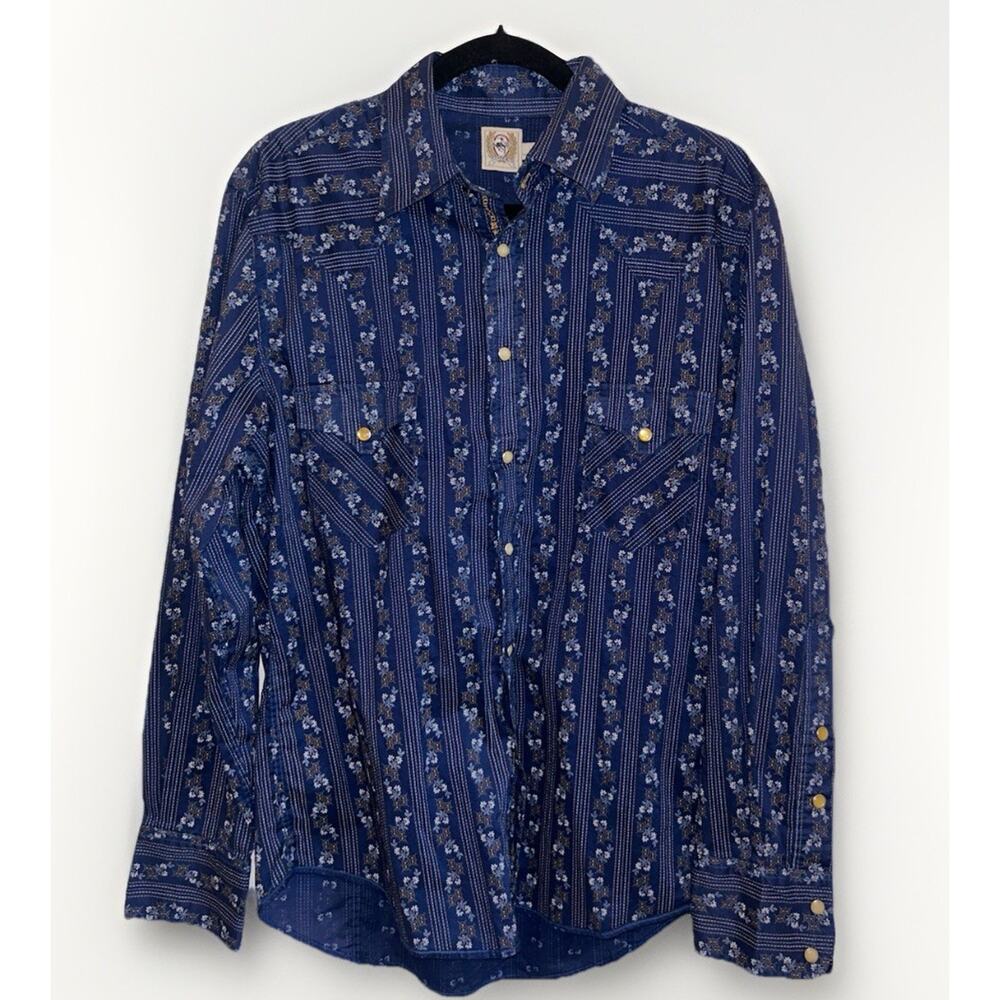 Cinch Men’s Snap Button Blue Long Sleeve Large Shirt